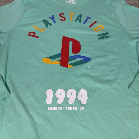 PlayStation Long Sleeve T-Shirt Mint Green 1994 Tokyo Japan Gaming Tee - Picture 2 of 7